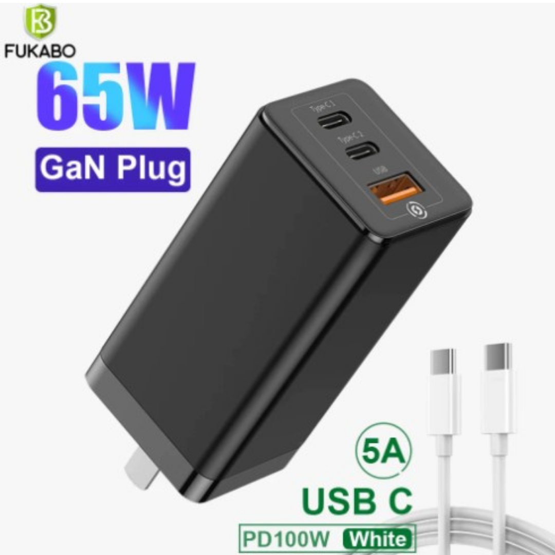 Cargador Rápido 65W 3 Puertos GaN