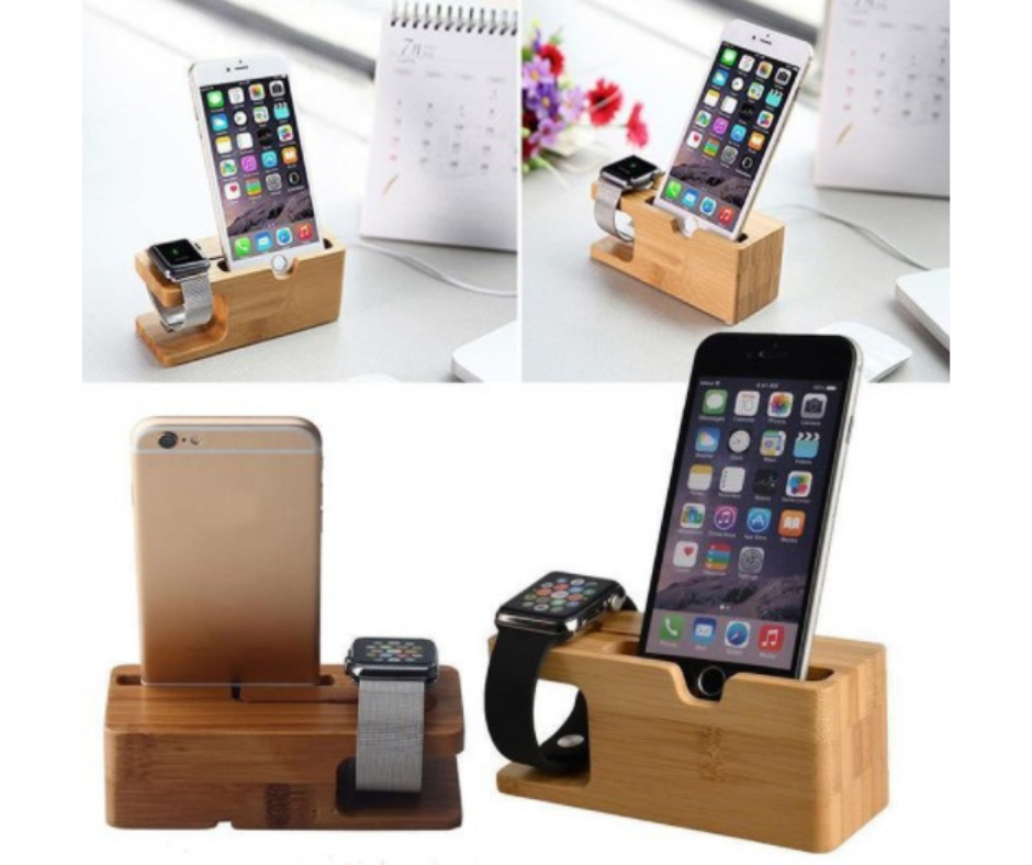 Soporte de Bambú 2 en 1 Apple Watch + iPhone