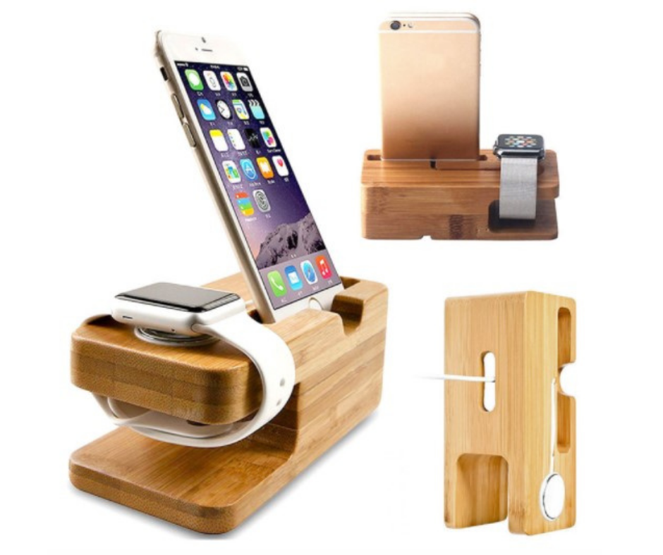 Soporte de Bambú 2 en 1 Apple Watch + iPhone